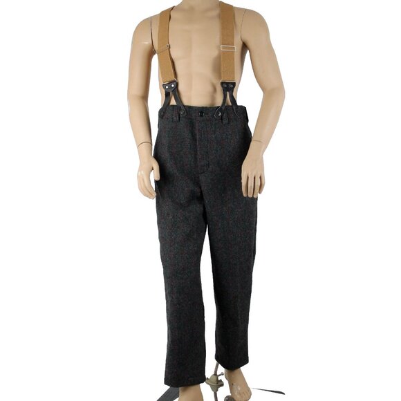 Woolrich Sz 34 x 30 Gray Black Red Plaid With Suspenders Braces Wool Nylon Pants - Picture 2 of 16